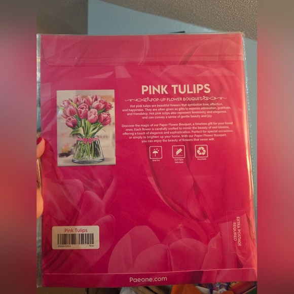 Pink Tulip Pop-Up Flower Bouquet With Notecard Included | 12 Inches Tall - Picture 3 of 4
